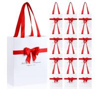 Humyoun 12 Pack White Gift Bags with Bow Ribbon 9 x 7 x 3.15'' Thank You Gift Bags Bulk with Handles for Wedding Bridal Baby Shower Birthday Housewarming Party Favor Holiday