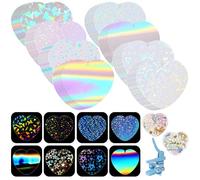 Humyoun 200 Pcs Button Maker Supplies Glittering Film for Pin Maker Machine Kit Various Styles Clear Holographic Laminate Sheets Protective Film for 1.97 Inches/ 2.24 Inches Button(Heart,8 Styles)