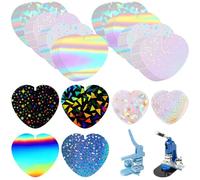 Humyoun 200 Pcs Heart Button Maker Supplies Sparkling Film for Pin Maker Machine Kit 4 Styles Clear Holographic Laminate Sheets Protective Film for 2.24 Inch / 57mm Button