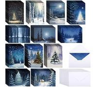 Humyoun 240 Pack Winter Forest Christmas Cards with Envelopes Bulk | Moonlight Tree Peaceful Winter Night Christmas Greeting Card with Message Inside for Xmas Holiday Gift Birthday Party
