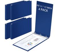 Humyoun 4 Pcs 11 x 17 Inch 3 Ring Binders 3 Inch Rings Heavy Duty View D Ring Binders Economy Holds 11" x 17" Paper for Artwork Blueprints, Office, Home, Work Places (Blue)