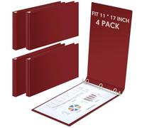 Humyoun 4 Pcs 11 x 17 Inch 3 Ring Binders 3 Inch Rings Heavy Duty View D Ring Binders Economy Holds 11" x 17" Paper for Artwork Blueprints, Office, Home, Work Places (Red)