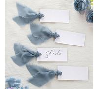 Humyoun 50 Pcs Name Place Cards for Table Setting Blank Wedding Place Cards with Chiffon Ribbon 1.57 x 3.54 Inch Hanging Gift Tags for Wedding Dinner Banquet Party Table Setting Supplies (Dusty Blue)