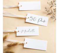 Humyoun 50 Pcs Name Place Cards for Table Setting Blank Wedding Place Cards with Satin Ribbon 1.57 x 3.54 Inch Hanging Gift Tags for Wedding Dinner Banquet Party Table Setting Supplies(Beige)