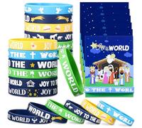 Humyoun 60 Pcs/30 Sets Christmas Joy to the World Silicone Wristbands with Cards Include 30 Xmas Nativity Cards 30 Joy to the World Wristband for Church Men Women Teen Campaign Support Charity Supply