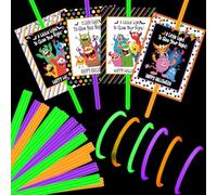 Humyoun 96 Pcs Halloween Monster Triple Glow Bracelets with Cards Gift Include 24 Pcs a Little to Glow Your Light for Halloween Night Gift Tag 72 in the Dark Sticks for School Party Supplies