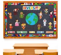Humyoun 98 Pcs Diversity in Common Multicultural Bulletin Board Set Diversity Bulletin Board Decorations Diverse Students Borders Cutouts for Kids Teacher Classroom Party Back to School Decor
