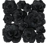 Humyoun Giant Paper Flowers Artificial Paper Flower Decorations for Wedding Graduation Bridal Shower Birthday Handcrafted Wall Backdrop Table Centerpieces Party Supplies(Black,12 Pcs)