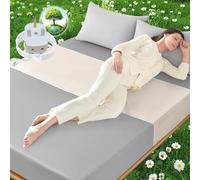 HUNAIGEE Grounding Sheet Earthing UK Conductive Grounding Bed Sheet with UK Cord Grounding Mat for Better Sleep 99x203cm Silver Fiber Organic Cotton Sleep Therapy Beige
