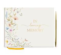 Hunanyume Funeral Guest Book for Memorial Service, in Loving Memory Guest Book with Gold Pen Please Sign Table Card, Wild Floral Funeral Sign in Book for Guests (7" x 9")