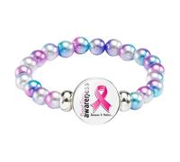 Hundakvy 2025 Breast Cancer Awareness Charm Bracelet Breast Cancer Awareness Accessories Pink Ribbon Charm Jewelry For Women Health Activities Charity Activities Road Races (Blue, 1.8x7x7cm)