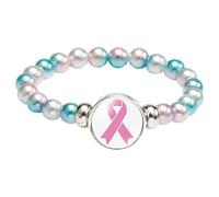 Hundakvy 2025 Breast Cancer Awareness Charm Bracelet Breast Cancer Awareness Accessories Pink Ribbon Charm Jewelry For Women Health Activities Charity Activities Road Races (Sky Blue, 1.8x7x7cm)