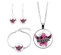 Hundakvy 3 Pcs Pink Ribbon Breast Cancer Awareness Necklace Bracelet Earrings Set for Women Girls Rose Ribbon Breast Cancer Awareness Jewelry Courage Support October Pink Bracelets Sets (10x10x3cm)