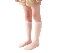 Hundakvy Back to School Girls Knee High Socks Soft Comfortable Breathable Striped Long Sock Unisex Kids Boys Girls School Socks Uniforms Stretch Plain Cotton Crochet Openwork Stocking (1-12 Years)