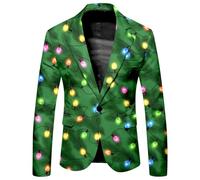 Hundakvy Christmas Suit Jacket for Men Xmas Tree Santa Reindeer Snowflake Print Suit Jackets Stylish Lapel Neck One Button Slim Fit Suit Jacket Mens Suit Jacket for Festival Holiday (A08-Grey, XXXL)