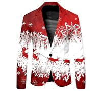 Hundakvy Christmas Suit Jacket for Men Xmas Tree Santa Reindeer Snowflake Print Suit Jackets Stylish Lapel Neck One Button Slim Fit Suit Jacket Mens Suit Jacket for Festival Holiday (A05-White, L)