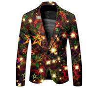 Hundakvy Christmas Suit Jacket for Men Xmas Tree Santa Reindeer Snowflake Print Suit Jackets Stylish Lapel Neck One Button Slim Fit Suit Jacket Mens Suit Jacket for Festival Holiday (A012-Red, M)