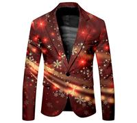 Hundakvy Christmas Suit Jacket for Men Xmas Tree Santa Reindeer Snowflake Print Suit Jackets Stylish Lapel Neck One Button Slim Fit Suit Jacket Mens Suit Jacket for Festival Holiday (A011-White, L)