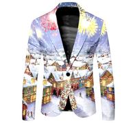 Hundakvy Christmas Suit Jacket for Men Xmas Tree Santa Reindeer Snowflake Print Suit Jackets Stylish Lapel Neck One Button Slim Fit Suit Jacket Mens Suit Jacket for Festival Holiday (A022-White, XL)