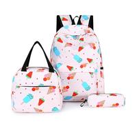 Hundakvy School Bags for Girls Backpack 3-Piece Rainbow Gradient Backpack Set with Lunch Bag and Pencil Pouch Preppy Daypack Schoolbags Sets for Teenage Primary Secondary College School (31x12x43cm)
