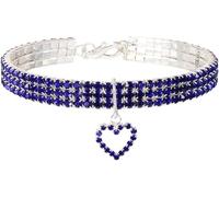 Hundhalsband， Bling Rhinestones With Heart Crystal Diamond Adjustable Fancy Pet(Blue,Small)