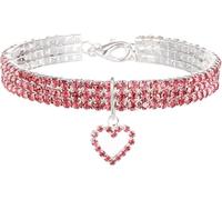 Hundhalsband， Bling Rhinestones With Heart Crystal Diamond Adjustable Fancy Pet(Pink,Medium)
