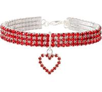 Hundhalsband， Bling Rhinestones With Heart Crystal Diamond Adjustable Fancy Pet(Red,Medium)