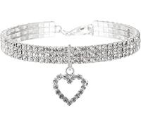 Hundhalsband， Bling Rhinestones With Heart Crystal Diamond Adjustable Fancy Pet(White,Medium)