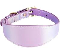 Hundhalsband， Colored PU Leather Reflective Soft Wide Waterproof Personalized Collars(Purple,Large)