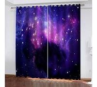 Hundnsney Blackout Curtains For Bedroom 2 Panels 3D Starry Sky Purple Galaxy Printed Eyelet Curtains Ultra Soft Window Treatments For Kids Bedroom Living Room Home Decoration 56X63 Inch (Wxd)