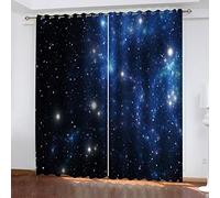 Hundnsney Curtains Blackout Eyelet 2 Panels 3D Blue Galaxy Printed Thermal Insulated Ring Top Window Treatments For Living Room Bedroom Nursery Decoration 43X55 Inch (Wxd) Drapes
