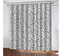 Hundnsney Curtains Blackout For Living Room 3D Black Musical Note Print Patterned Curtains For Bedroom Eyelet Ring Top, Thermal Insulated Drapes Home Decoration 2 Panels 56X63 Inch