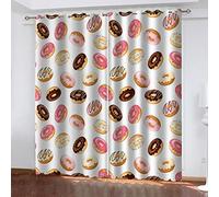 Hundnsney Curtains For Living Room Bedroom - 3D Pink Donut Printed Eyelet Ring Top Thermal Insulated Curtains, Window Treatments For Boys Girls Bedroom 2 Panels, Super Soft Energy Saving Drapes
