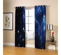 Hundnsney Curtains For Living Room Eyelet 3D Blue Starry Night Printed Bedroom Blackout Curtain 92X90 Inch (Wxh) 2 Panels Thermal Insulated Drapes Ring Top For Decoration Window Treatment