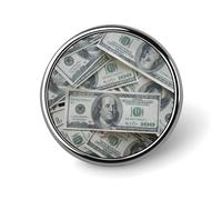 Hundred Dollar Bills Money Pattern Round Lapel Pin Brooches Badge Holder for Clothes Bags Backpack Hats