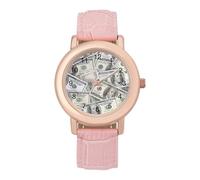 Hundred Dollar Bills Women's Wrist Watch Fashion Wristwatches with Pink Strap Gifts for Women Mother Wife Birthday