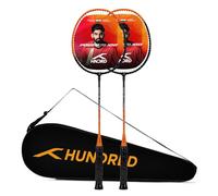 HUNDRED Powertek 100 (Set of 2) Badminton Racquet with Full Cover (Black/Orange, Size: Standard, Grip Size: G5) | Strung | Material: Aluminium | Maximum Tension: 16-18lbs | for Intermediate player
