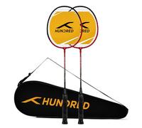 HUNDRED Powertek 100 (Set of 2) Badminton Racquet with Full Cover (Red/Black, Size: Standard, Grip Size: G5) | Strung | Material: Aluminium | Maximum Tension: 16-18lbs | for Intermediate player