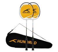 HUNDRED Powertek 100 (Set of 2) Badminton Racquet with Full Cover (White/Black, Size: Standard, Grip Size: G5) | Strung | Material: Aluminium | Maximum Tension: 16-18lbs | for Intermediate player
