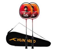 HUNDRED Powertek 100 (Set of 4) Badminton Racquet with Full Cover | Size: Standard, Grip Size: G5) | Strung | Material: Aluminium | for Intermediate player (Red/Black)