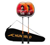 HUNDRED Powertek 100 (Set of 4) Badminton Racquet with Full Cover | Size: Standard, Grip Size: G5) | Strung | Material: Aluminium | for Intermediate player (Black/Orange)