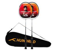 HUNDRED Powertek 100 (Set of 4) Badminton Racquet with Full Cover | Size: Standard, Grip Size: G5) | Strung | Material: Aluminium | for Intermediate player (White/Black)