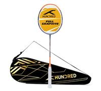 HUNDRED Powertek 1000 PRO Graphite Strung Badminton Racquet with Full Racket Cover | For Intermediate Players | 95 grams | Maximum String Tension - 26lbs (Navy/Orange)