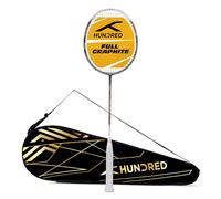 HUNDRED Powertek 1000 PRO Graphite Strung Badminton Racquet with Full Racket Cover | For Intermediate Players | 95 grams | Maximum String Tension - 26lbs (Dark Grey/White)
