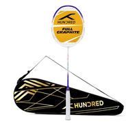 HUNDRED Powertek 1000 PRO Graphite Strung Badminton Racquet with Full Racket Cover | For Intermediate Players | 95 grams | Maximum String Tension - 26lbs (White/Blue)