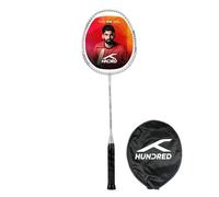 HUNDRED Powertek 200 PRO Badminton Racquet with Head Cover (Black, Size:Standard,Grip Size:G5) | Strung | Material:Aluminium|For Intermediate Players|Weight:95 grams|Maximum String Tension- 18-20lbs