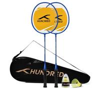 Hundred Powertek Star (2 Strung Rackets with 1 Full Cover) with 2pc Nylon Shuttlecocks (Blue)
