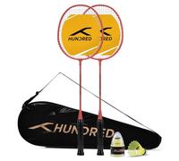 Hundred Powertek Star (2 Strung Rackets with 1 Full Cover) with 2pc Nylon Shuttlecocks (Peach)