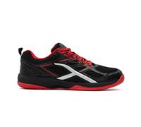HUNDRED Xoom Non-Marking Professional Badminton Shoes for Men | Material: Faux Leather | Suitable for Indoor Tennis, Squash, Table Tennis, Basketball & Padel (Black/Red, Size: EU 42, UK 8, US 9)