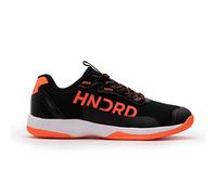 Hundred Xoom Pro Non-Marking Professional Badminton Shoes for Men | Material: Faux Leather | Suitable for Indoor Tennis, Squash, Table Tennis, Basketball & Padel (Black/Orange, EU 37, UK 3, US 4)